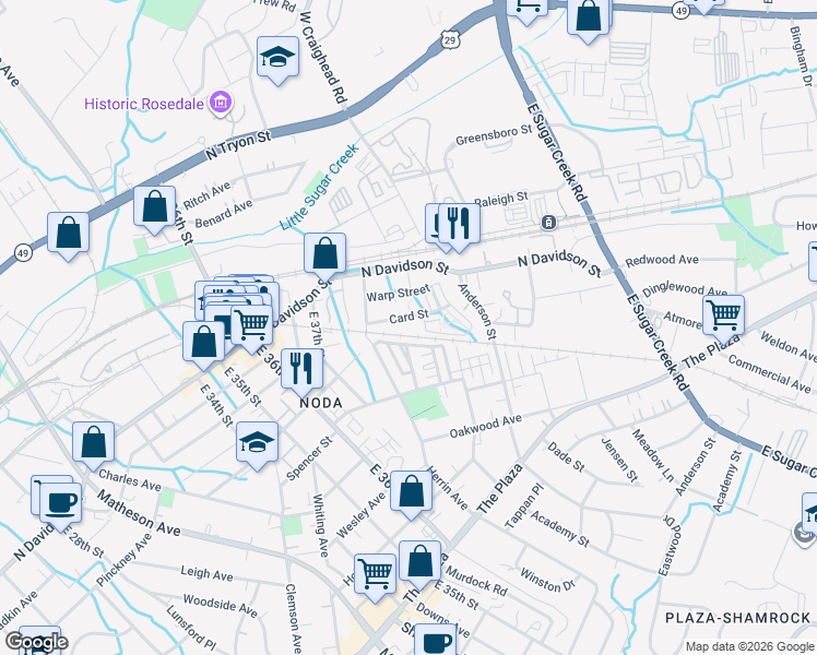 map of restaurants, bars, coffee shops, grocery stores, and more near in Charlotte