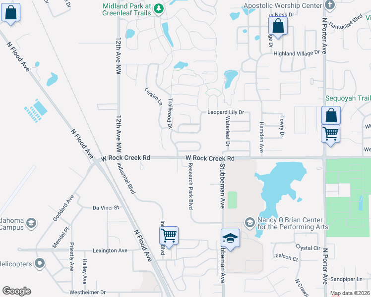 map of restaurants, bars, coffee shops, grocery stores, and more near 816 Humming Fish Drive in Norman