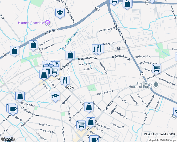 map of restaurants, bars, coffee shops, grocery stores, and more near in Charlotte