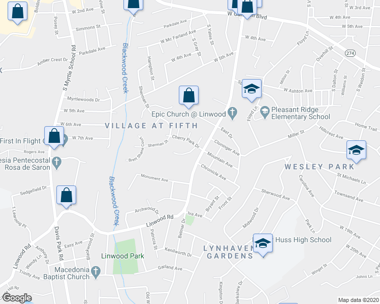 map of restaurants, bars, coffee shops, grocery stores, and more near 1207 Salvadore Court in Gastonia