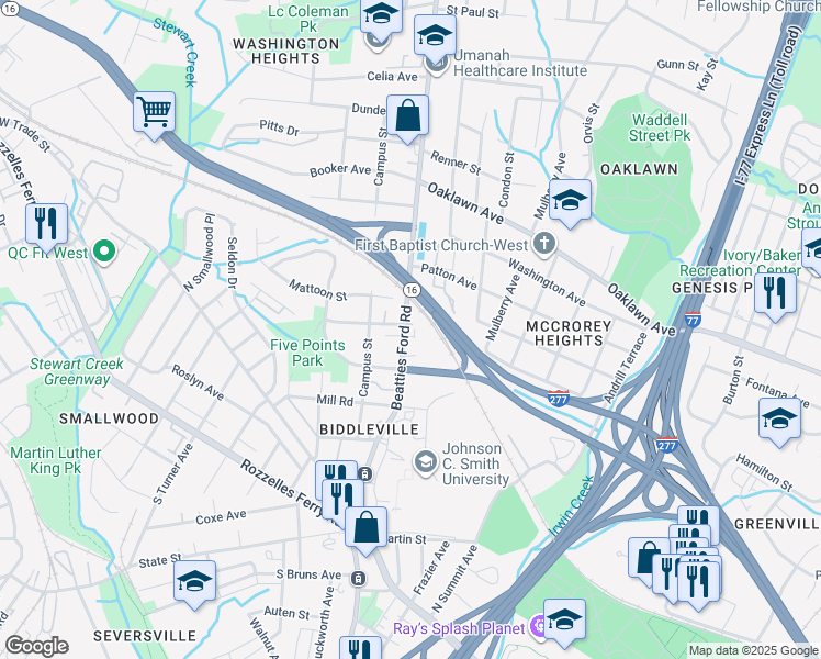 map of restaurants, bars, coffee shops, grocery stores, and more near in Charlotte