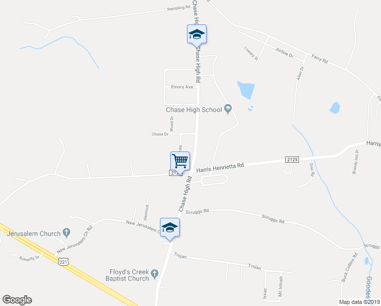 map of restaurants, bars, coffee shops, grocery stores, and more near 1664 Chase High Road in Forest City