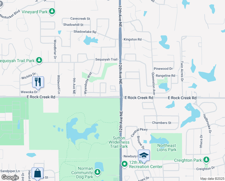map of restaurants, bars, coffee shops, grocery stores, and more near 2430 12th Avenue Northeast in Norman