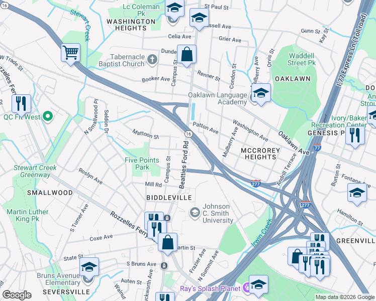 map of restaurants, bars, coffee shops, grocery stores, and more near in Charlotte