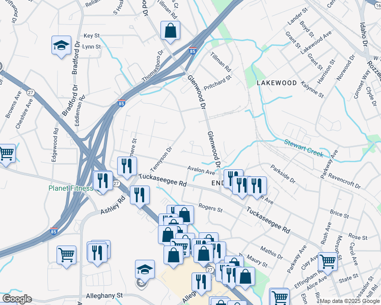 map of restaurants, bars, coffee shops, grocery stores, and more near 3640 Hashem Drive in Charlotte