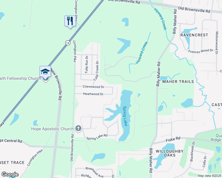 map of restaurants, bars, coffee shops, grocery stores, and more near 5764 Crievewood Drive in Memphis