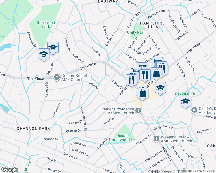 map of restaurants, bars, coffee shops, grocery stores, and more near 5600 Ilford Street in Charlotte