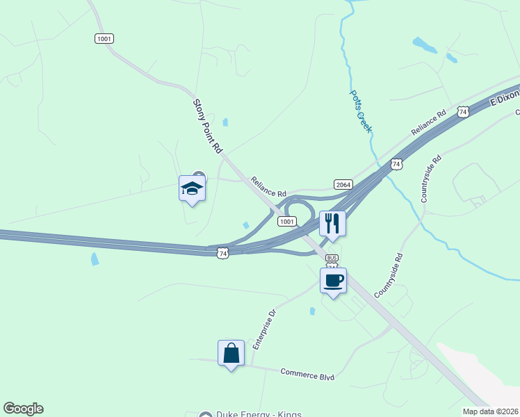 map of restaurants, bars, coffee shops, grocery stores, and more near Stony Point Rd in Kings Mountain