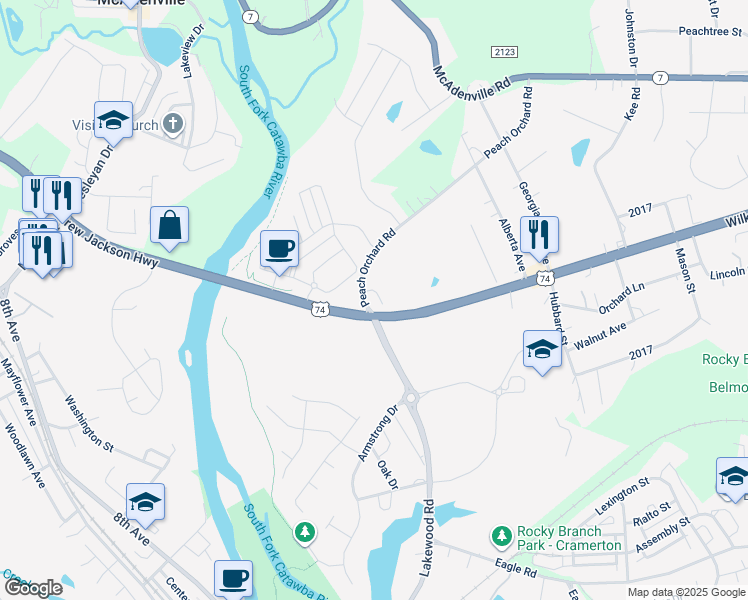 map of restaurants, bars, coffee shops, grocery stores, and more near 5803 Wilkinson Boulevard in Belmont