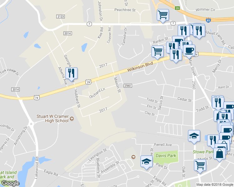 map of restaurants, bars, coffee shops, grocery stores, and more near 206 Mason Street in Belmont