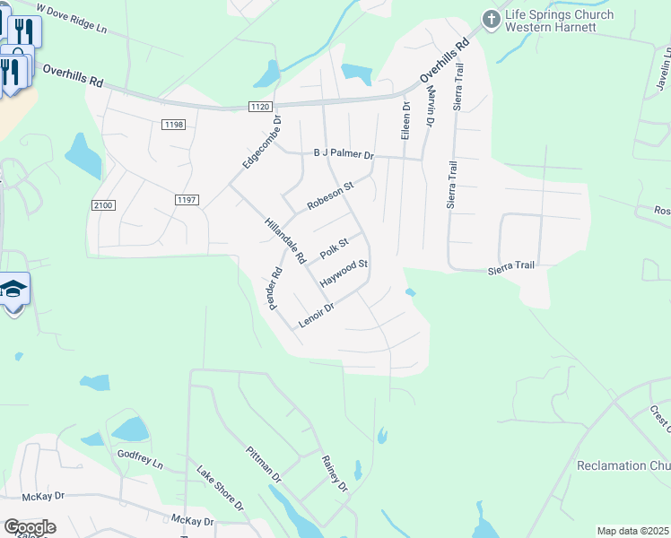 map of restaurants, bars, coffee shops, grocery stores, and more near 90 Haywood Street in Spring Lake