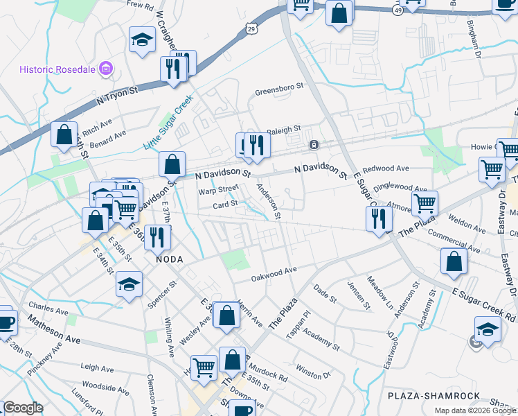 map of restaurants, bars, coffee shops, grocery stores, and more near 3921 Picasso Court in Charlotte