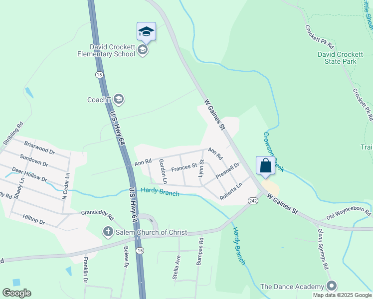 map of restaurants, bars, coffee shops, grocery stores, and more near 1707 Ann Road in Lawrenceburg