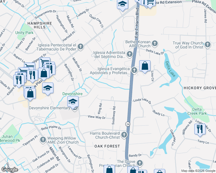 map of restaurants, bars, coffee shops, grocery stores, and more near in Charlotte
