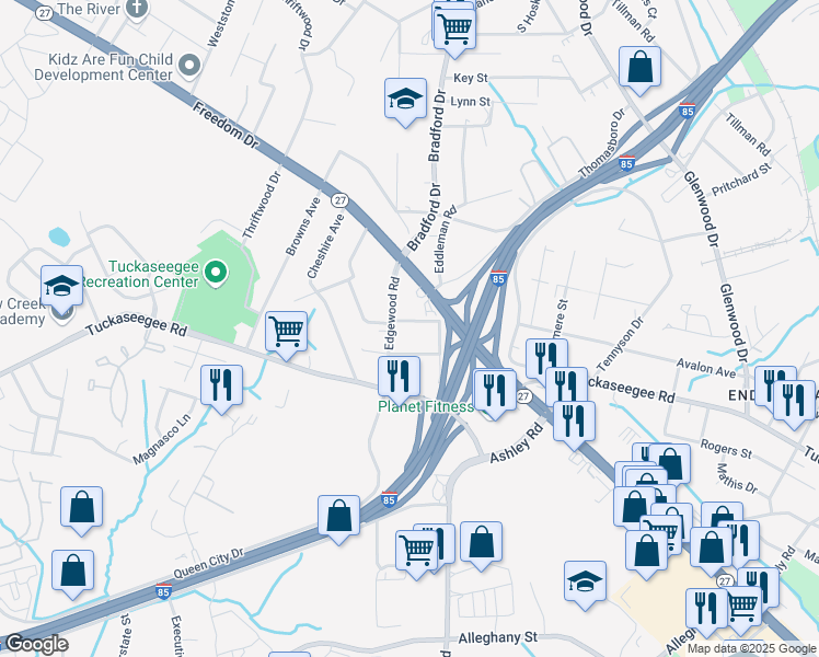 map of restaurants, bars, coffee shops, grocery stores, and more near 4423 Major Street in Charlotte