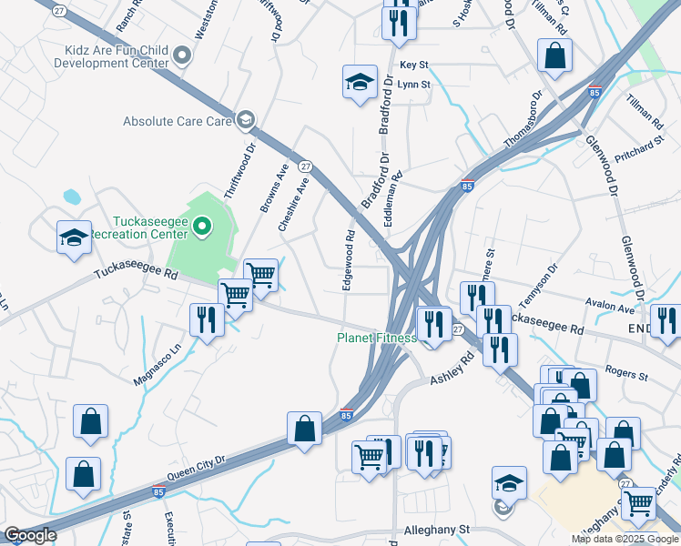 map of restaurants, bars, coffee shops, grocery stores, and more near in Charlotte