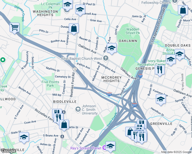 map of restaurants, bars, coffee shops, grocery stores, and more near 1826 Madison Avenue in Charlotte