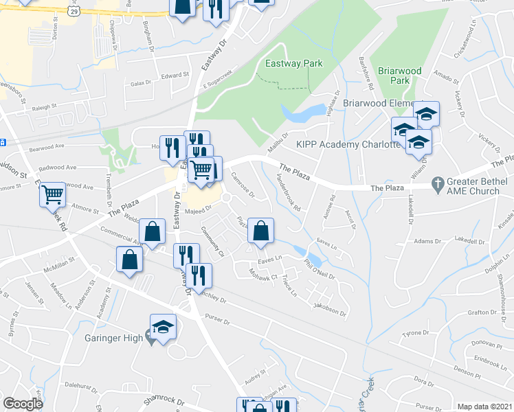 map of restaurants, bars, coffee shops, grocery stores, and more near in Charlotte
