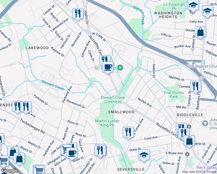 map of restaurants, bars, coffee shops, grocery stores, and more near 2730 State Road 1784 in Charlotte