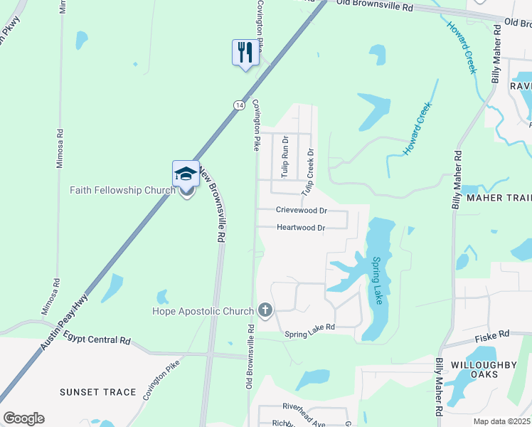 map of restaurants, bars, coffee shops, grocery stores, and more near 5635 Crievewood Drive in Memphis