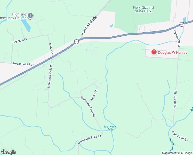 map of restaurants, bars, coffee shops, grocery stores, and more near 926 Monteagle Falls Road in Monteagle