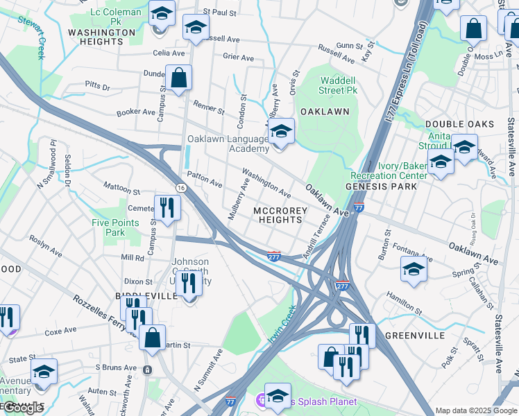map of restaurants, bars, coffee shops, grocery stores, and more near 1723 Patton Avenue in Charlotte