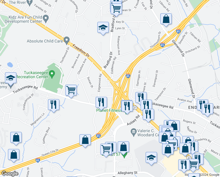 map of restaurants, bars, coffee shops, grocery stores, and more near 4325 Major Street in Charlotte