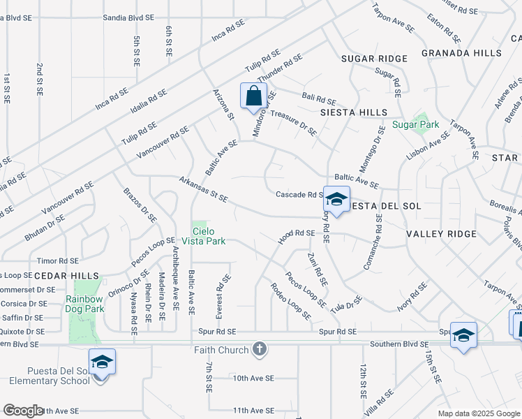 map of restaurants, bars, coffee shops, grocery stores, and more near 824 Arkansas Street Southeast in Rio Rancho