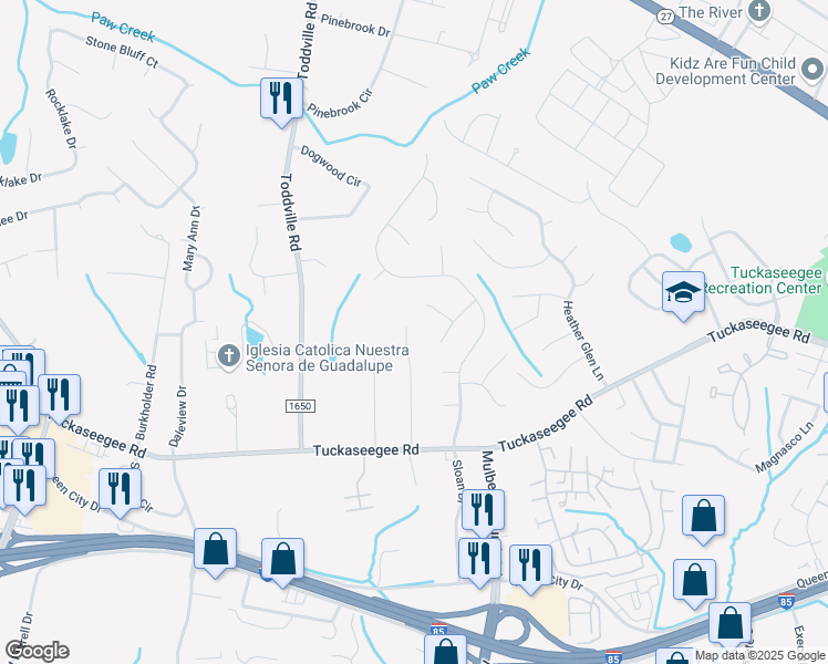 map of restaurants, bars, coffee shops, grocery stores, and more near 2609 Marmac Road in Charlotte