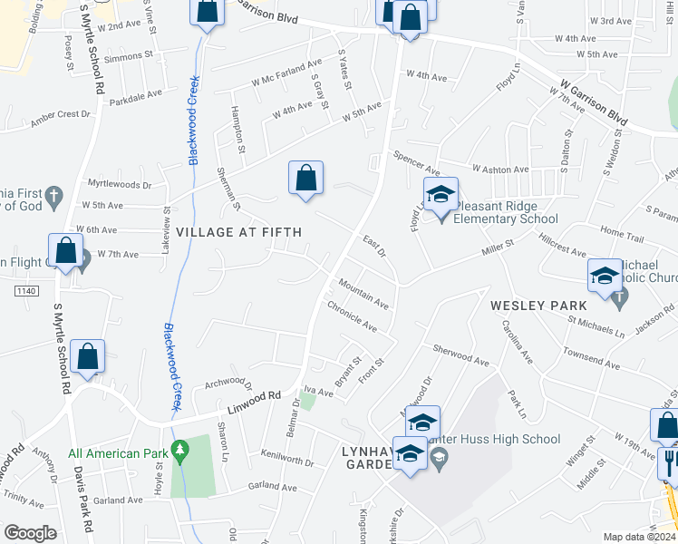 map of restaurants, bars, coffee shops, grocery stores, and more near 1108 Linwood Road in Gastonia