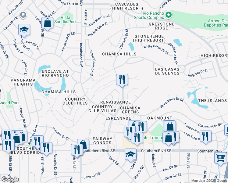 map of restaurants, bars, coffee shops, grocery stores, and more near 608 Renaissance Loop Southeast in Rio Rancho