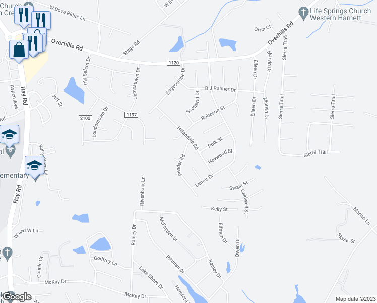 map of restaurants, bars, coffee shops, grocery stores, and more near 57 Pender Road in Spring Lake