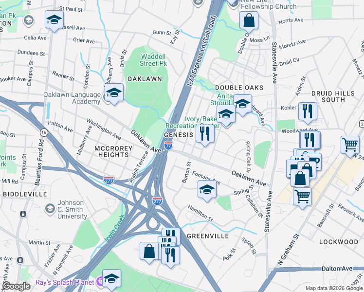 map of restaurants, bars, coffee shops, grocery stores, and more near 1713 Rush Wind Drive in Charlotte