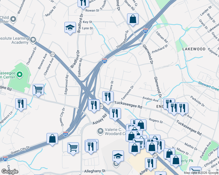map of restaurants, bars, coffee shops, grocery stores, and more near 4120 Avalon Avenue in Charlotte
