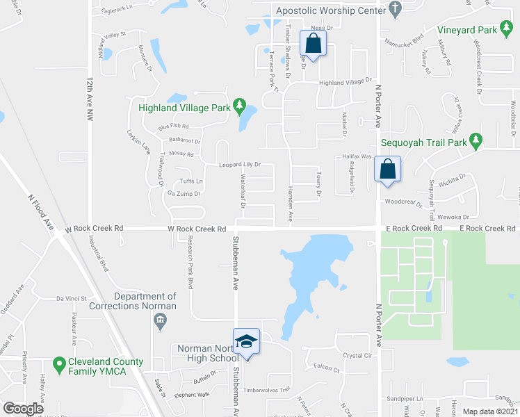 map of restaurants, bars, coffee shops, grocery stores, and more near 426 Poppy Lane in Norman