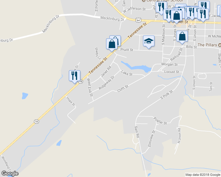 map of restaurants, bars, coffee shops, grocery stores, and more near 604 Clifft Street in Bolivar