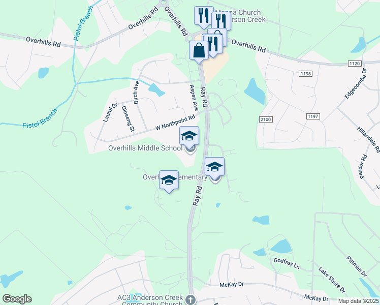 map of restaurants, bars, coffee shops, grocery stores, and more near 2711 Ray Road in Spring Lake