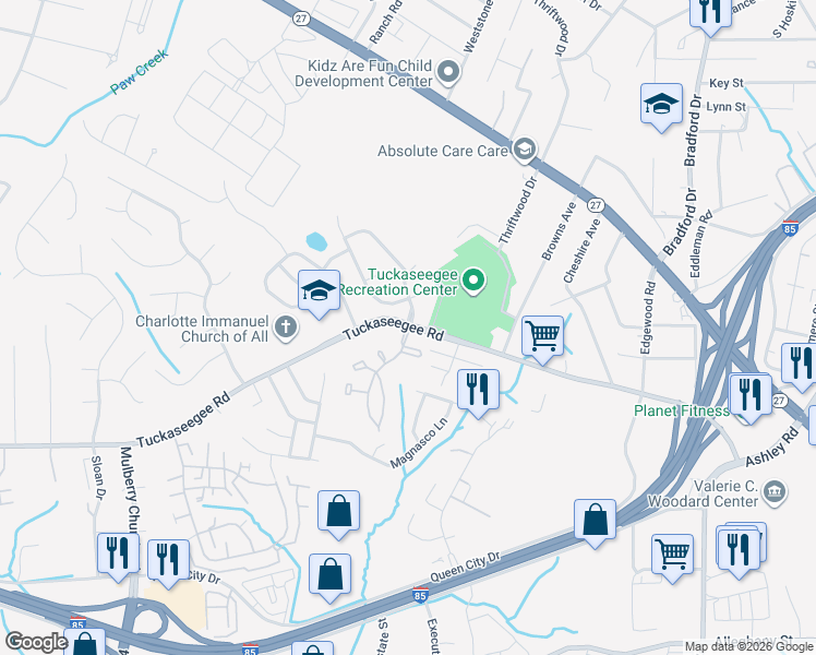 map of restaurants, bars, coffee shops, grocery stores, and more near 3000 Timberbrook Drive in Charlotte