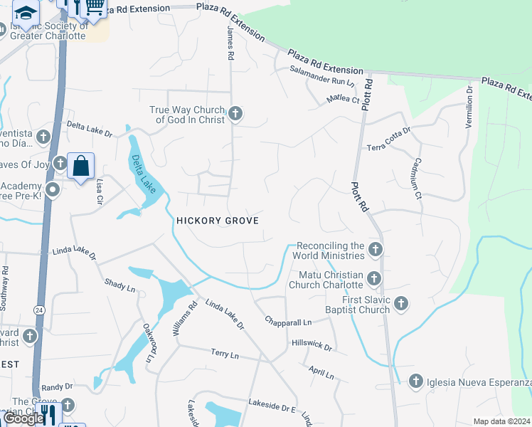 map of restaurants, bars, coffee shops, grocery stores, and more near 7219 William Reynolds Drive in Charlotte