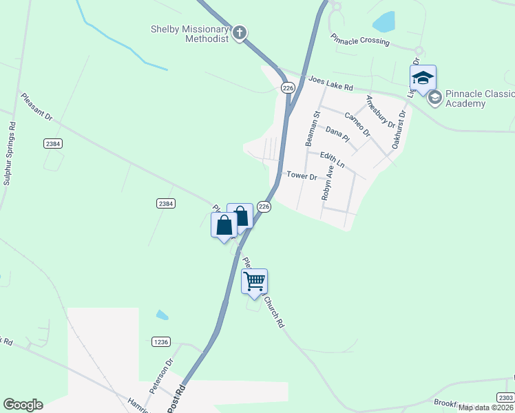 map of restaurants, bars, coffee shops, grocery stores, and more near 1414 South Post Road in Shelby