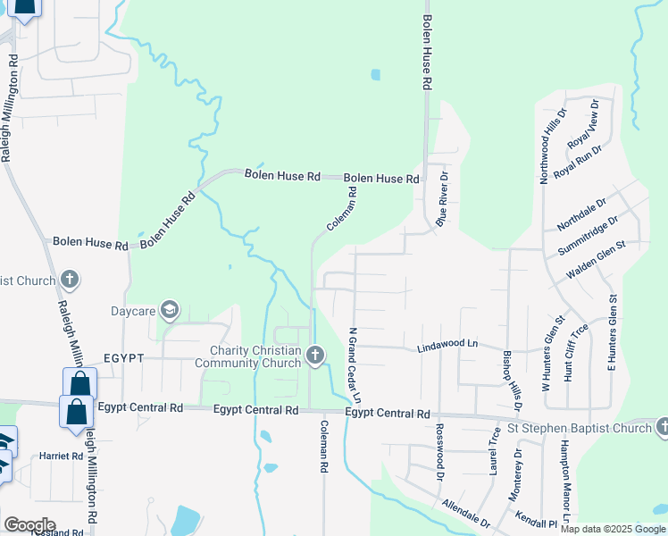 map of restaurants, bars, coffee shops, grocery stores, and more near 4484 Cedar Ridge Lane in Memphis