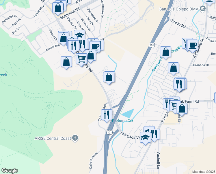 map of restaurants, bars, coffee shops, grocery stores, and more near 12201-12399 Los Osos Valley Rd in San Luis Obispo