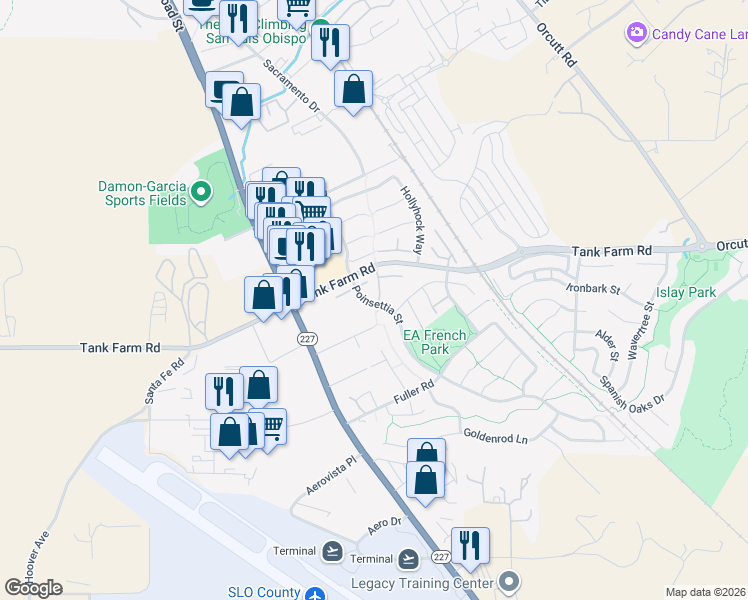 map of restaurants, bars, coffee shops, grocery stores, and more near 810 Alyssum Court in San Luis Obispo