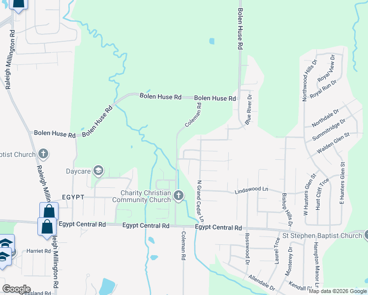map of restaurants, bars, coffee shops, grocery stores, and more near 4472 Cedar Ridge Lane in Memphis