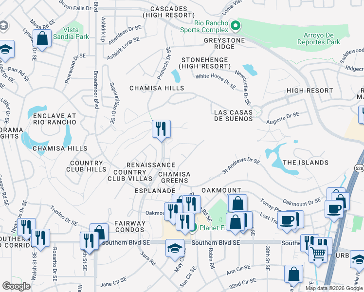 map of restaurants, bars, coffee shops, grocery stores, and more near 3410 Marino Drive in Rio Rancho