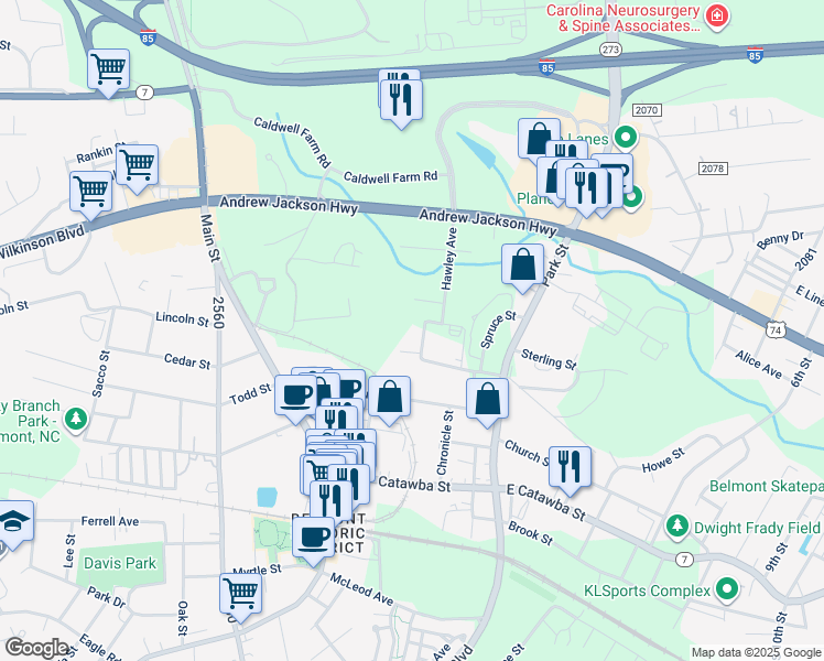 map of restaurants, bars, coffee shops, grocery stores, and more near 311 Hawley Avenue in Belmont