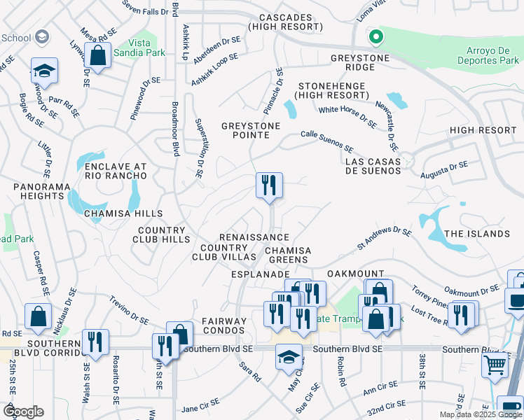 map of restaurants, bars, coffee shops, grocery stores, and more near 3260 Renaissance Drive Southeast in Rio Rancho