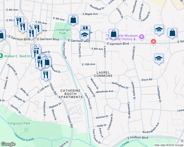 map of restaurants, bars, coffee shops, grocery stores, and more near 1000 Creekbriar Avenue in Gastonia