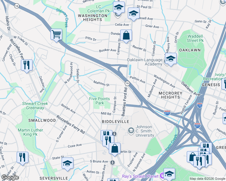 map of restaurants, bars, coffee shops, grocery stores, and more near in Charlotte