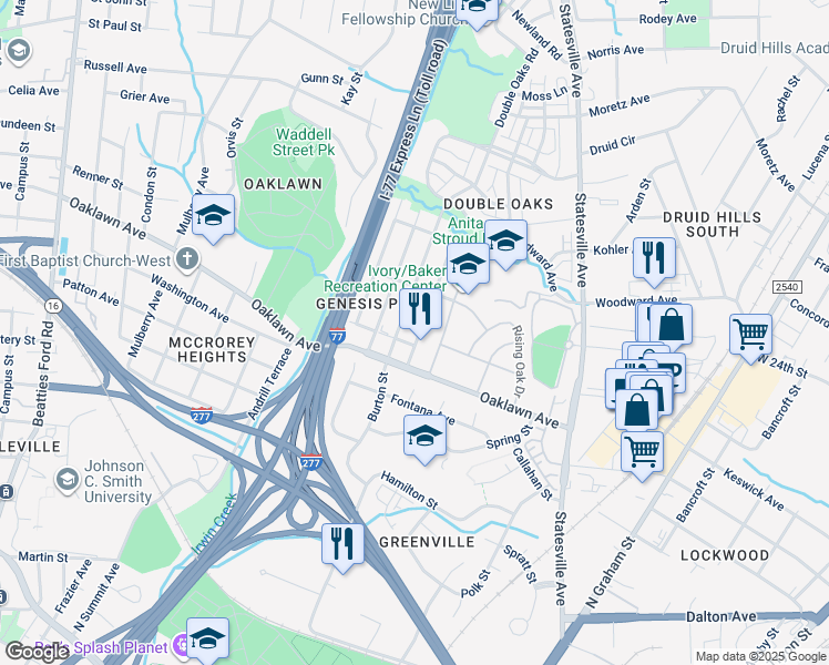 map of restaurants, bars, coffee shops, grocery stores, and more near 1809 Brewton Drive in Charlotte